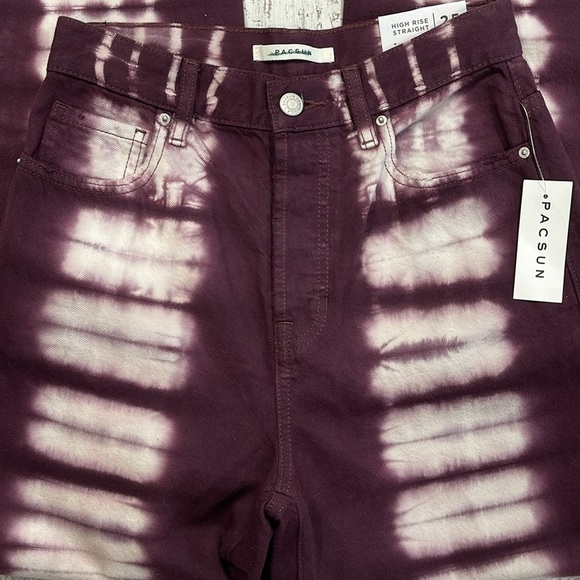 PacSun NWT Eco Raspberry Tie Dye Buttonfly High Waisted Straight Leg Jeans - Picture 5 of 15